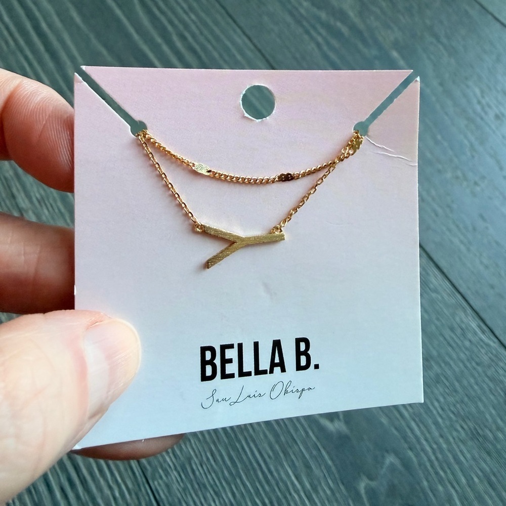 Double Layer Gold Initial Necklace "Y"